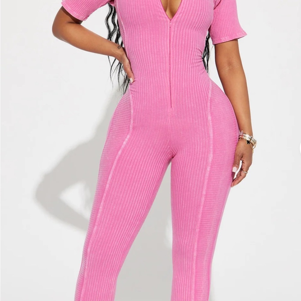 Pink Ribbed Jumpsuit